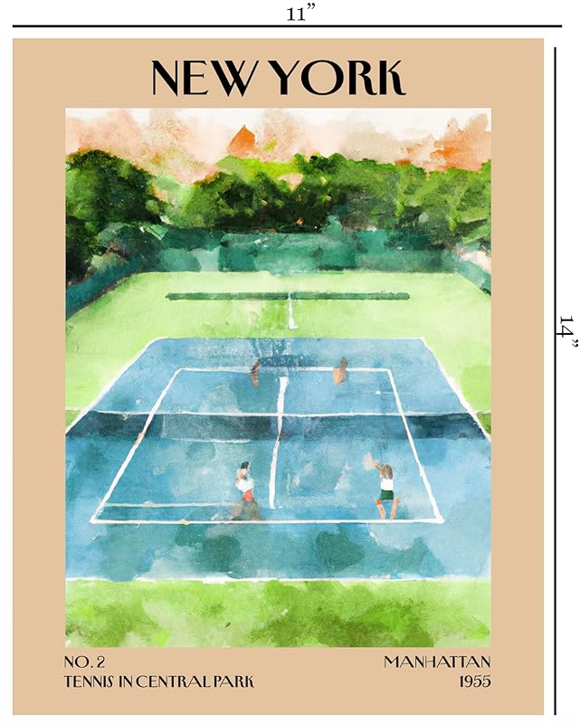 Retro Vintage New York Wall Art Print - 11x14 Unframed Poster - New York City Souvenirs, Cute Trendy Colorful Wall Decor (Tennis Courts, 11x14")-Ruum Studio Home
