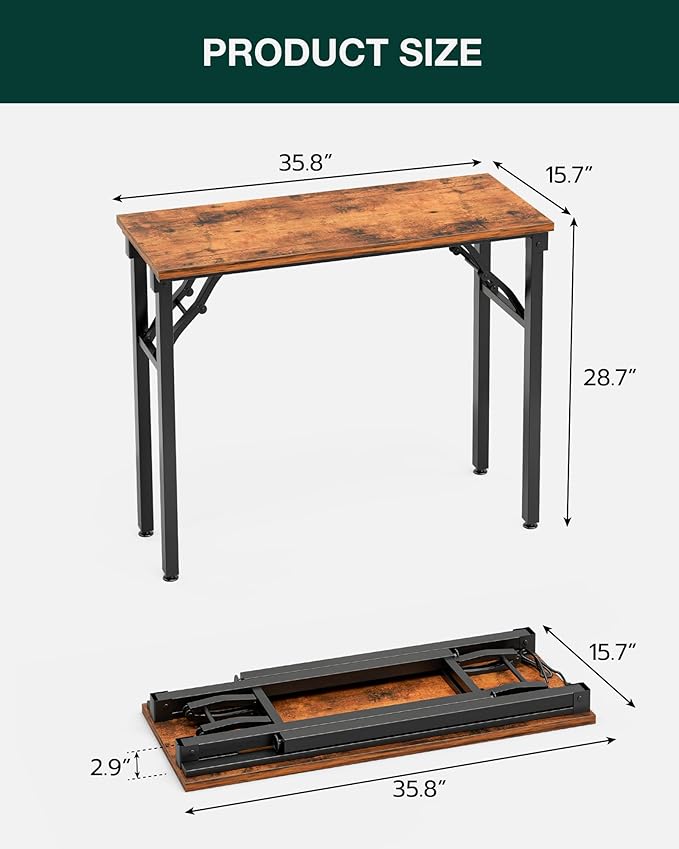 Frylr Small Folding Computer Desk – Portable 35.8 Inch Foldable Laptop Table, Collapsible and Compact for Easy Storage and Fast Setup, Lightweight for Small Spaces, Craft and Study Use, Rustic Brown-Ruum Studio Home