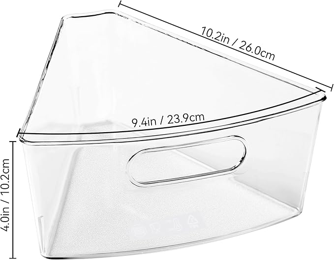 Oubonun Lazy Susan Organizers Set of 4, 10.2”x 9.4”x 4” Plastic Transparent Kitchen Cabinet Storage Bins with Handle, 4" Deep Container, 1/8 Wedge - Food Safe, without BPA-Ruum Studio Home