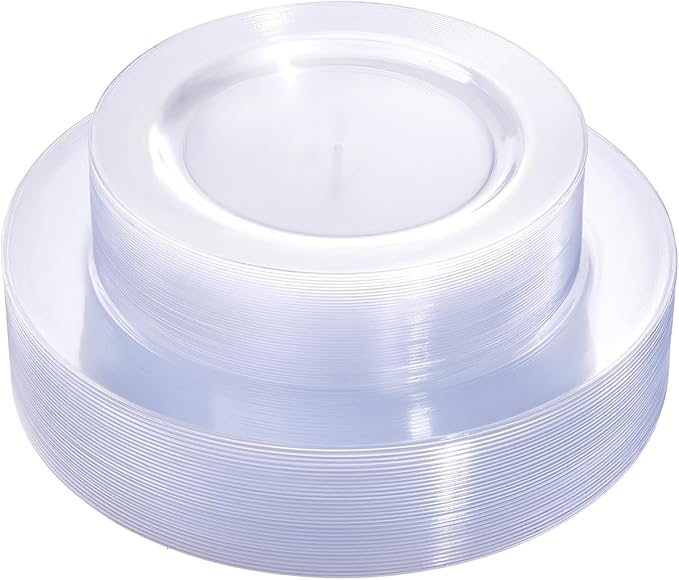 FLOWERCAT 60PCS Clear Plastic Plates - Disposable Clear Plates Heavy Duty for Party/Wedding/New Year - Include 30PCS 10.25inch Dinner Plates and 30PCS 7.5inch Dessert/Salad Plates-Ruum Studio Home
