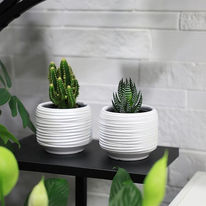 Mini Succulent Planter Set – 3.7 Inch Ceramic Pots with Drainage for Indoor Plants, Small Decorative Flower Pots for Cactus and House Plants, Set of 4-Ruum Studio Home