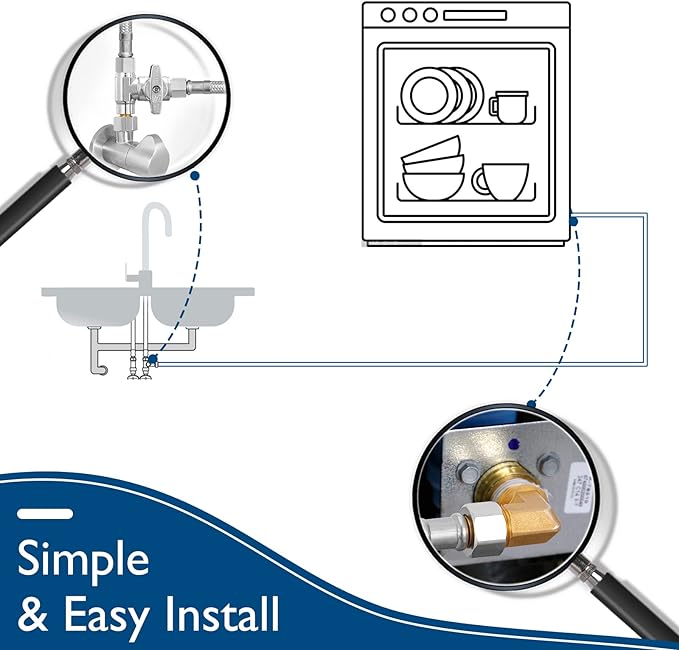 Dishwasher Installation Kit - 10 FT Stainless Steel Braided Dishwasher Hose kit,Food Grade PEX Inner Tube Water Line with 3/8"x 3/8"x 3/8" Tee Stop Valve,3/8"x 3/8"MIP Elbow,3/8"x 3/4"FHT Elbow-Ruum Studio Home