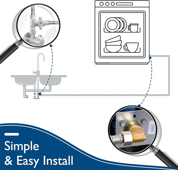 Dishwasher Installation Kit - 15 FT Stainless Steel Braided Dishwasher Hose kit,Food Grade PEX Inner Tube Dishwasher Water Line with 3/8"x3/8"x3/8" Tee Stop Valve,3/8"x3/8"MIP Elbow,3/8"x3/4"FHT Elbow-Ruum Studio Home