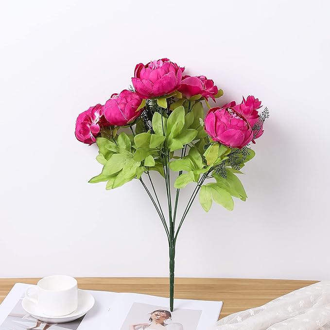 Duovlo Springs Flowers Artificial Silk Peony Bouquets Wedding Home Decoration,Pack of 1 (Spring Hot Pink)-Ruum Studio Home