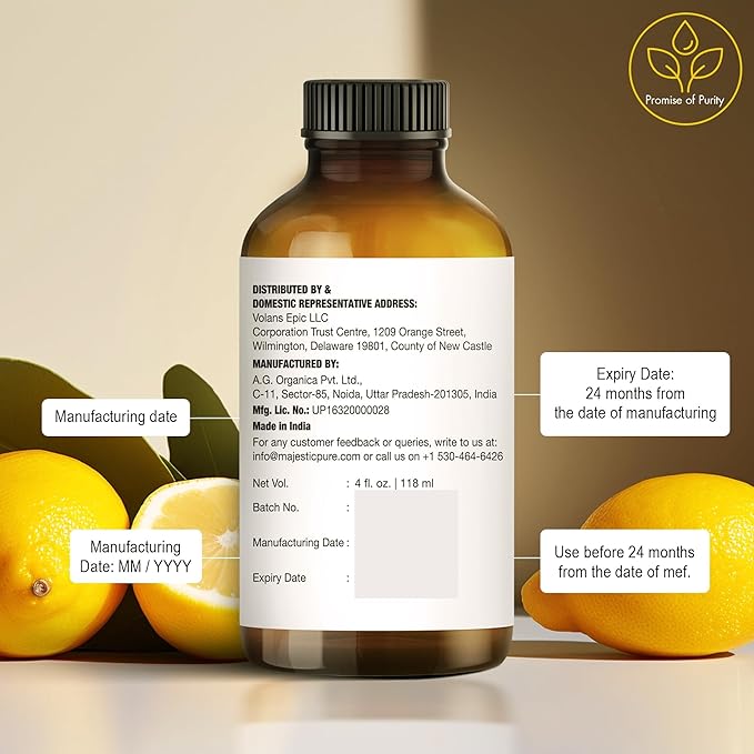 Majestic Pure Lemon Essential Oil with Glass Dropper - Huge 4 Fl Oz - 100% Pure and Natural Lemon Oil - Premium Grade Essential Oils for Diffuser, Aromatherapy, Soap and Candle Making-Ruum Studio Home