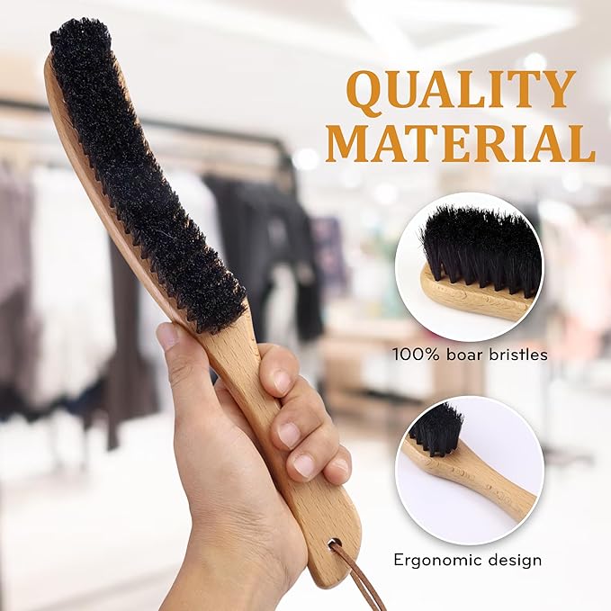 TAKAVU Clothes Brush Hat Brush, Black Boar Bristle Lint Brush with Large Beech Wood Handle - Perfect for Pet Hair, Suits, Velvet, Cashmere, Wool, Suede, Shoe - Effective Lint Remover-Ruum Studio Home