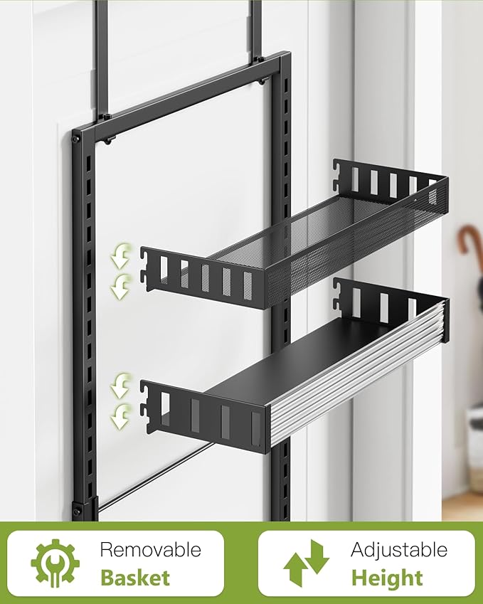 6-Tier Over the Door Pantry Organizer, 2 in 1 Large Door Spice Rack with Adjustable Metal Baskets, Heavy Duty Hanging or Wall Mounted Storage Organizer for Kitchen Pantry and Room Wall-Ruum Studio Home