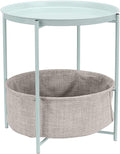 Amazon Basics Round Storage End Table, Side Table with Cloth Basket, Mint Green/Heather Gray, 18 in x 18 in x 19 in-Ruum Studio Home