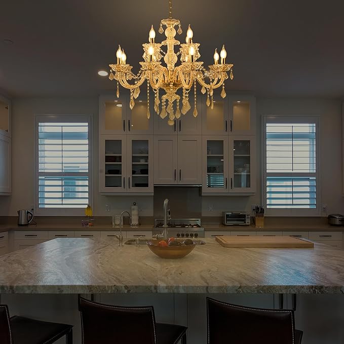 Contemporary Crystal Chandelier 12 Lights Clear Crystal Ceiling Lights for Living Room，E12 Base Double Layered Pendant Light Fixture for Dining Room Staircase, Hallway-Ruum Studio Home