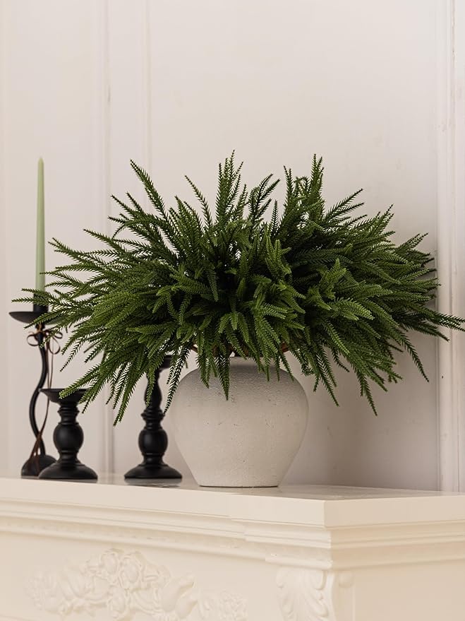 MISSPIN 30 Pcs 21.5 Inches Christmas Norfolk Pine Branches, Norfolk Pine Artificial Christmas Branches DIY Crafts Faux Pine Branches for Xmas Indoor Outdoor Home Decor-Ruum Studio Home