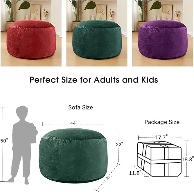 Bean Bag Chairs for Adults - Memory Foam Furniture BeanBag Chair - Kids/Teens Sofa with Soft Micro Fiber Cover - Round Fluffy Couch for Living Room Bedroom College Dorm - 4 ft, Green-Ruum Studio Home