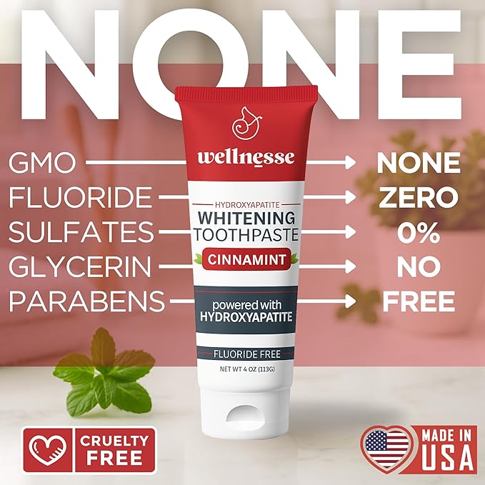 Wellnesse Hydroxyapatite Toothpaste – Fluoride Free for Sensitive Gums – Anti-Plaque, Remineralizing, Enamel Protection & Natural Whitening Toothpaste for Adults – Cinnamint Flavor - 4 oz-Ruum Studio Home