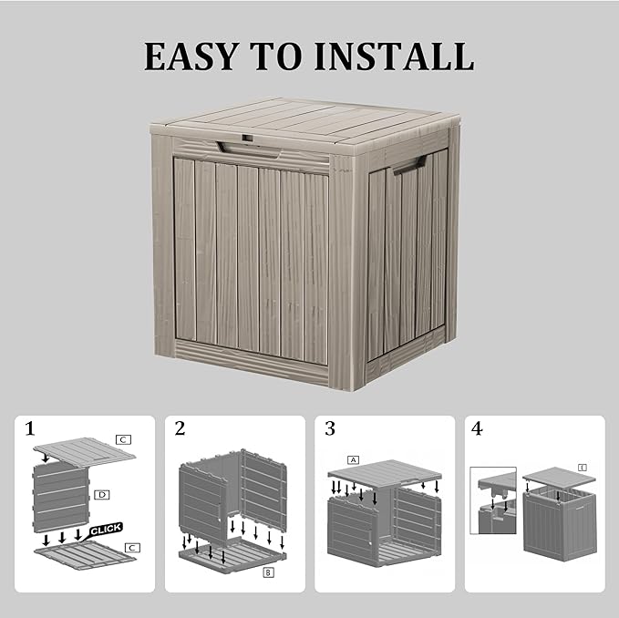 35 Gallon Lockable Resin Deck Box, Waterproof & UV-Resistant Outdoor Storage Box for Outdoor Cushion Storage, Garden Tools & Pool Accessories Storage, Gray-Ruum Studio Home