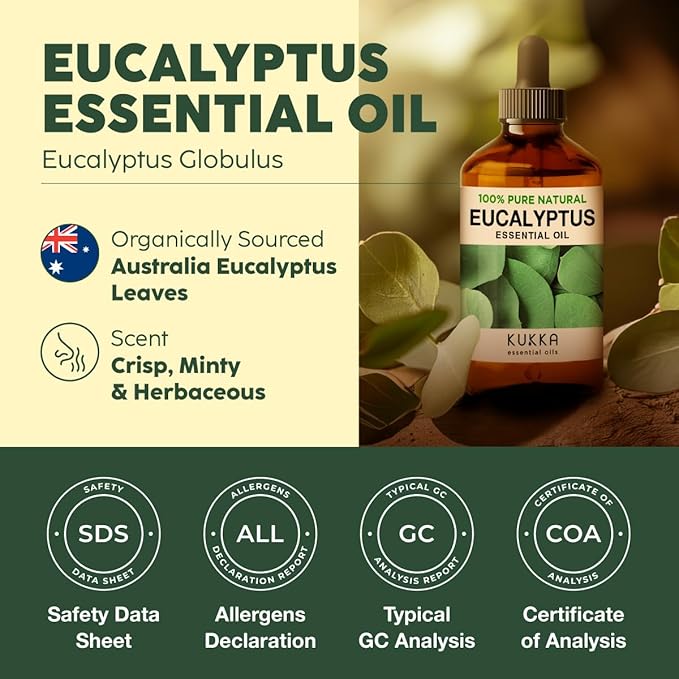 KUKKA essential oils 100% Pure & Natural Eucalyptus Essential Oil for Diffuser, Humidifier, Skin, Hair & Soap Making DIY(4 Fl Oz/118 ml)-Ruum Studio Home