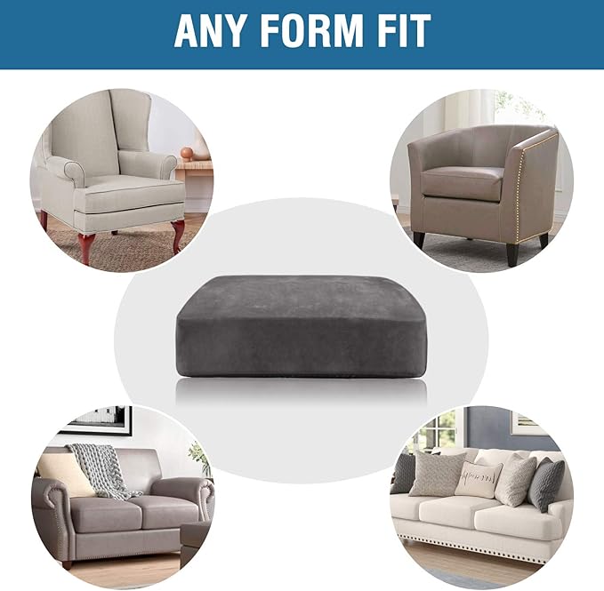 H.VERSAILTEX Velvet Stretch Couch Cushion Cover Plush Cushion Slipcover for Chair Cushion Furniture Protector Seat Cushion Sofa Cover (1 Piece Armchair Cushion Covers, Grey)-Ruum Studio Home