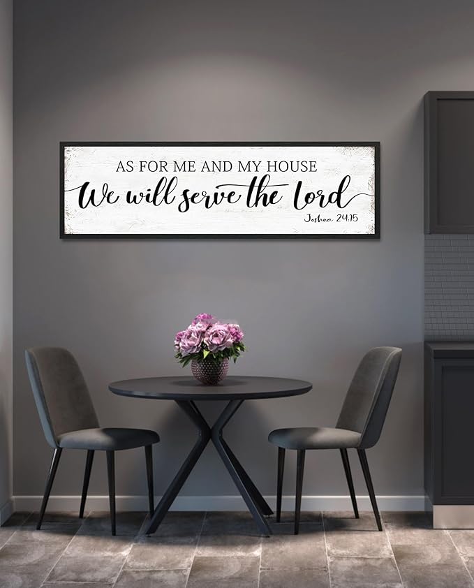As for Me and My House We Will Serve the Lord Sign: Rustic Family Bedroom Signs Wall Decor Above Bed,Framed Country Wall Plaque Hanging Farmhouse Bible Verse Sign Christian Art Gifts 12" x 40"-Ruum Studio Home