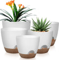 Plant Pots 10/9/8/7.5/7 Inch Self Watering Pots, Set of 5 Plastic Planters with Drainage Holes and Saucers,Plastic Flower Pots,Nursery Planting Pot for Indoor Out Door Plants（White）-Ruum Studio Home