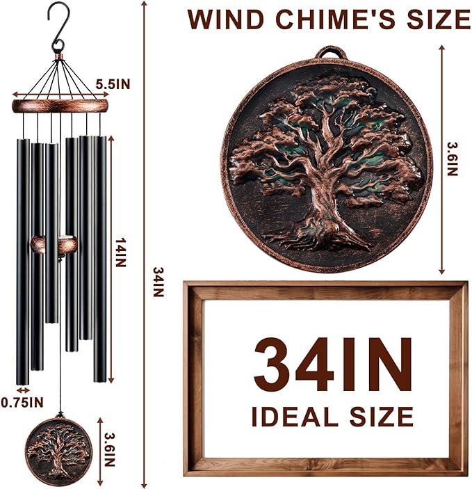 Memorial Wind Chimes for Loss of Loved One, Tree of Life Vintage Wind Chime for Outside, Sympathy/Memorial/Retirement/Festivals/Birthday Gift for Father/Mother/Lover (DIY 34" Tree of Life)-Ruum Studio Home