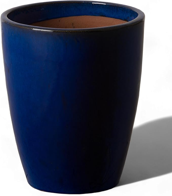 Emissary Home and Garden Bullet 11.5 in. Blue Ceramic Round Planter (11.5 in. L x 11.5 in. W x 14 in. H) with Drainage Hole-Ruum Studio Home