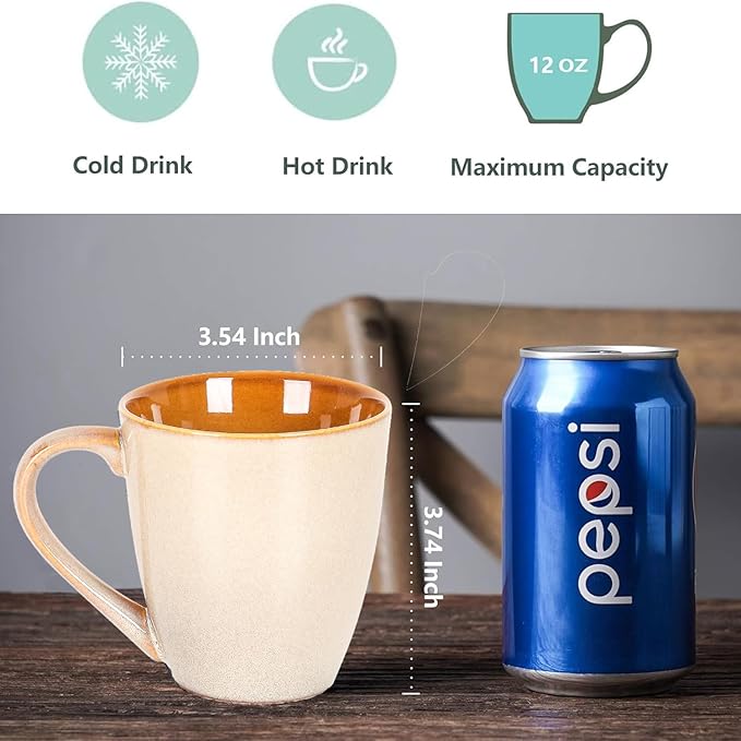 vicrays Coffee Mug Set, 12 Ounce, Set of 6, Ceramic Mug for Men, Women, Unique Glazed Mugs with Handle for Coffee, Tea, Milk, Cocoa, Cereal(Beige)-Ruum Studio Home