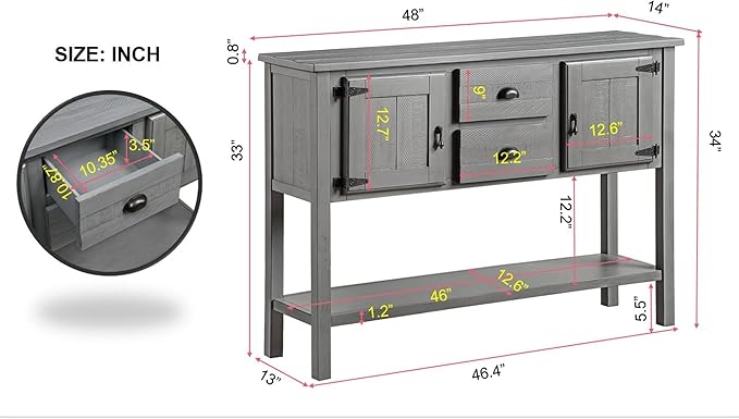 Solid Wood Farmhouse Console Table Sofa Table with Storage Drawers and Shelves for Storage Entry Hallway Foyer Sofa Side Table(48" Gray)-Ruum Studio Home