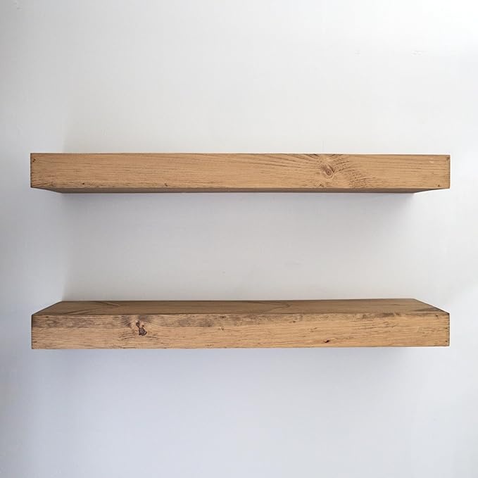 Modern Floating Shelves 3 Inches Thick for Wall, Wide Shelves for Kitchen, Living Room, Bedroom, and Bathroom, Natural Pine Wood, Rustic Wooden Shelf, (Set of 2) (Aged Oak, 36Lx3Hx6D)-Ruum Studio Home
