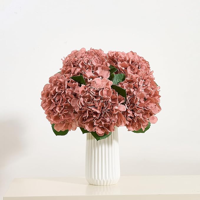8Pcs Dusty Rose Fake Flowers Silk Hydrangea Artificial Flowers Bouquets Faux Hydrangea Stems for Home Table Centerpieces Wedding Party Decoration-Ruum Studio Home