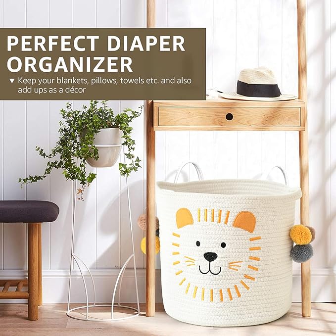 INough Toy Storage Baskets Cute Laundry Basket with Handles Dog Toy Storage Basket Durable Large Cotton Rope Storage Bins Home Organizer Solution for Office, Bedroom, Closet, Toys & Laundry (Lion)-Ruum Studio Home