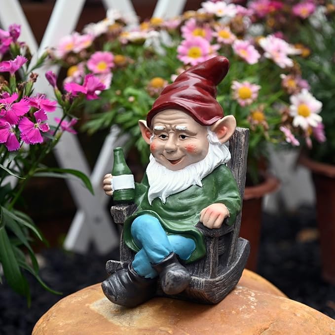 OwMell Drinking Wine Garden Gnome Statue Decoration 7.3" Figurine Ornament for Indoor Outdoor Home Patio Yard Lawn - Wine-Ruum Studio Home