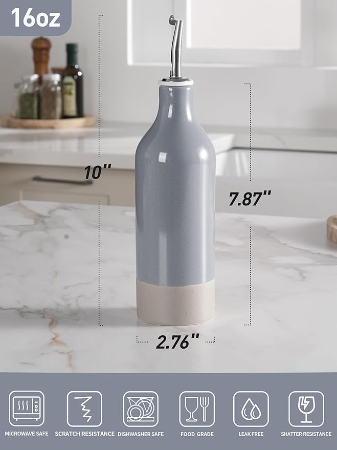 famiware Milkyway 16oz Ceramic Olive Oil Dispenser Bottle, 1 Piece Oil Dispenser for Kitchen with Stainless Steel Pourers, Suitable for Storage Vinegar, Soy Sauce, Coffee Syrup, Liquids, Dark Gray-Ruum Studio Home