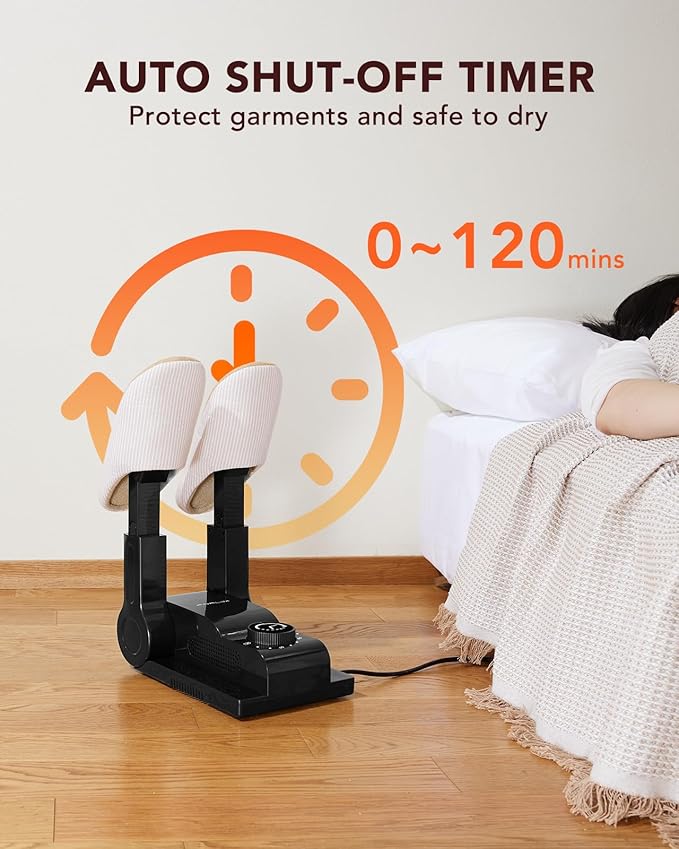 FORLIM Boot Dryer for Work Boots, Shoe Dryer with Heat Blower, Glove Dryer & Boot Warmer - 180° Adjustable Dry Rack - Telescopic Bendable Dry Ports - Intelligent Timer - Black-Ruum Studio Home
