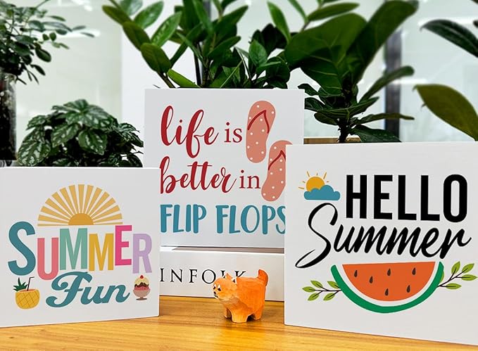 Summer Decor for Home Hello Summer Tiered Tray Decor 3 Pcs Wood Decorative Signs Table Desk Shelf Decoration-Ruum Studio Home