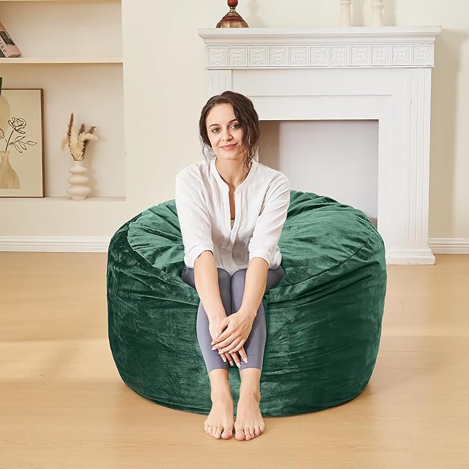 Bean Bag Chairs for Adults - Memory Foam Furniture BeanBag Chair - Kids/Teens Sofa with Soft Micro Fiber Cover - Round Fluffy Couch for Living Room Bedroom College Dorm - 3 ft, Green-Ruum Studio Home