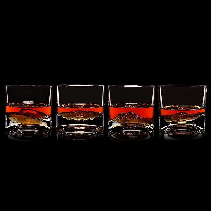 American Peaks Heavy Crystal Whiskey Glasses Gift Set of 4, Thick Freezable Bourbon Glass 1lb Each, Premium Whiskey Gifts for Men, Frozen Crystal Chills Cocktails, 10 oz-Ruum Studio Home