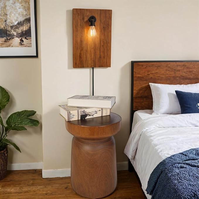 Solid Wood Tree Stump Table Wooden Side Table End Table Plant Stool Handmade Rustic Nightstand Natural Wood Stool Coffee Table for Home Office Patio (Brown)-Ruum Studio Home