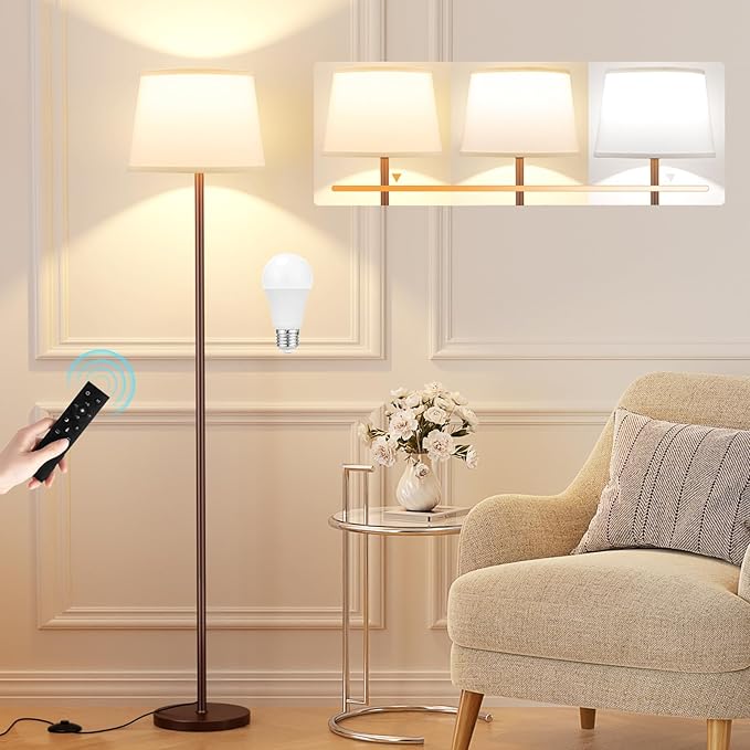 【Upgraded Floor Lamps for Living Room, Modern Floor Lamp with Remote Control, Dimmable Colors Temperature Standing Lamp Foot Switch, 9W Bulb Tall Lamps for Bedroom Office Kid Room - Brown-Ruum Studio Home
