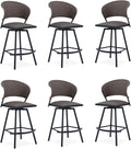 VICLLAX Patio Bar Stool Chairs with Footrests and Padded Seat, Bar Height Swivel Patio Chairs Set of 6, Brown Woven Wicker Swivel Bar Stools for Lawn Garden-Ruum Studio Home