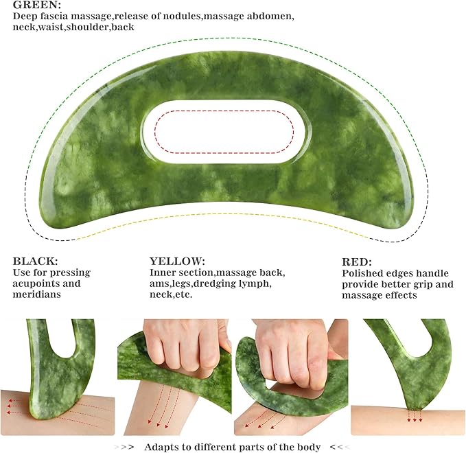 2 PCS Jade Stone Gua Sha Massage Tool, Large Guasha Muscle Scraper Tools Set with Handle Muscle Scraping Massage Tools S Shaped Anti Cellulite Spa Acupuncture Tools for Lymphatic Drainage-Ruum Studio Home