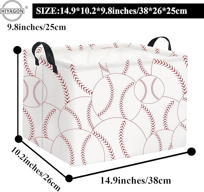 HIYAGON Rectangular Baseball Basket Kids Baby Nursery Storage Basket for Boys Baseball Room Decor Cute Toy Storage Organizer Bins Bedroom(Baseballs)-Ruum Studio Home