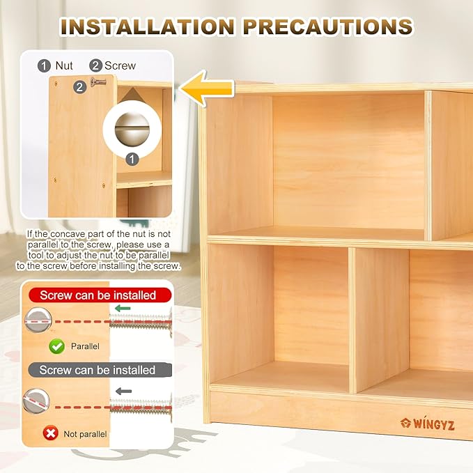wingyz Wood Storage Shelf Organizer, 35.4" L, 5-Section Montessori Kids Toy & Book Shelf, Wooden Cabinet for Kids Rooms, Playroom, Classroom, Nursery, Preschool Furniture - Nature-Ruum Studio Home