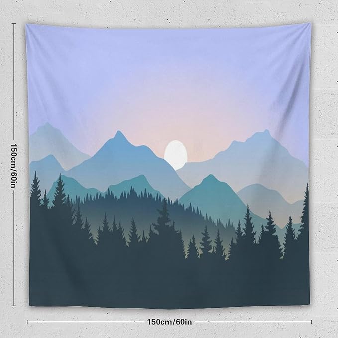 HZOHNAGO Mountain Tapestry Forest Mountain Sunrise Pattern Printed Wall Tapestry Wall Hanging for Bedroom Living Room Dorm 60" W x 60" H-Ruum Studio Home