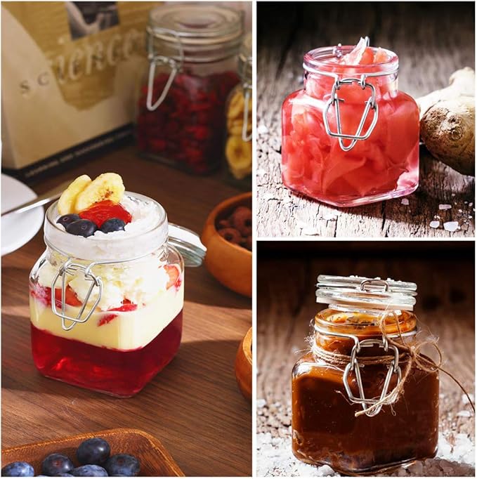 Spice Jars, 24 Pack 4oz Small Glass Jars with Airtight Hinged Lid, With 24 Spice Labels & Silicone Funnels, Airtight Glass Jars for Spices, Condiments Herb Seasoning Art Craft Storage-Ruum Studio Home