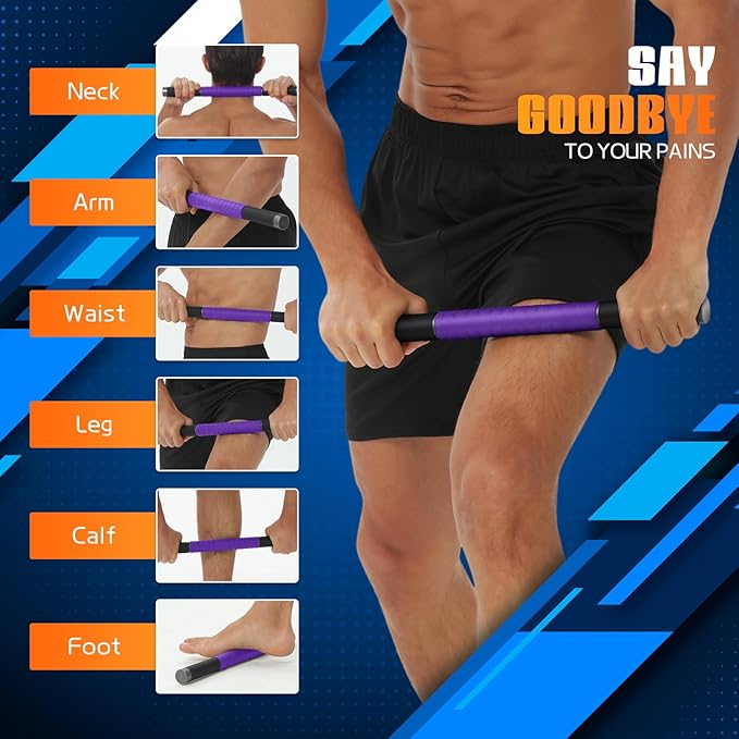 Muscle Roller Stick, Massage Roller for Muscle Deep Tissue Massage, Calf Roller for Myofascial Release, Therapy Roller Stick for Back, Legs, Arms, Waist, and Shoulders Full Body Use (Purple)-Ruum Studio Home