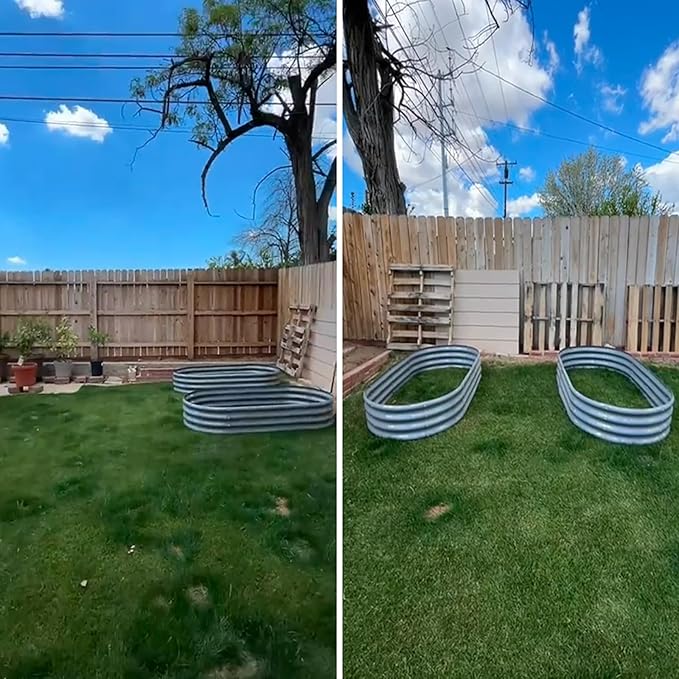2 Pack 6x3x1FT Galvanized Raised Garden Bed Kit Oval Metal Ground Planter Box Outdoor Bottomless Planter Raised Beds for Vegetables Flowers Herbs Fruits, Gray-Ruum Studio Home