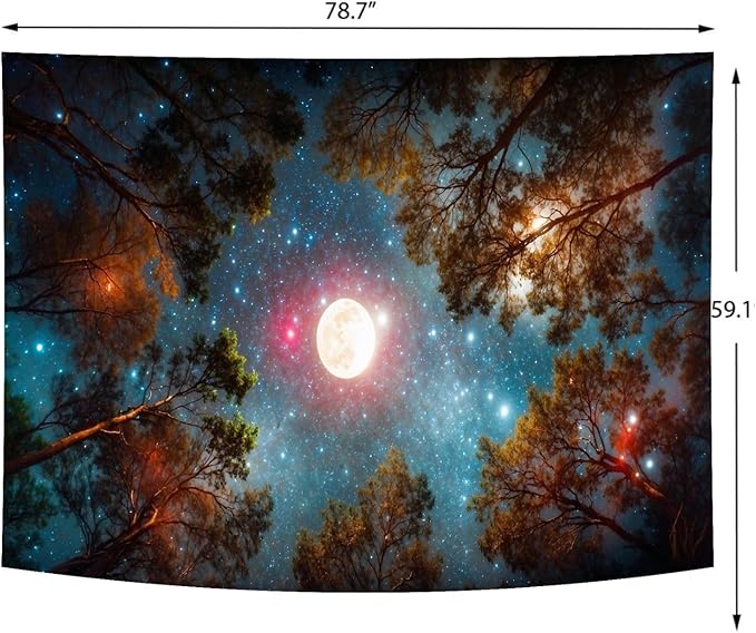 Delur Forest Tapestry Galaxy Moon Stars Night Space Starry Sky Wall Hanging Tapestry Aesthetic Tree Nature Landscape Psychedelic Headboard for Bedroom Living Room Home Decor (59.1" x 78.7")-Ruum Studio Home