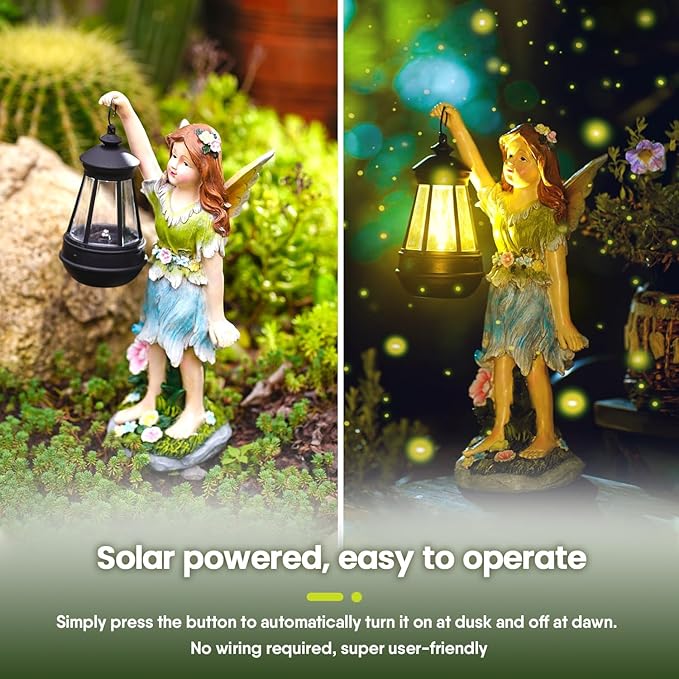 Fairy Garden Statue Solar Garden Fairy with Lantern Light Outdoor Decoration Waterproof Solar Sculpture for Patio Yard Lawn Gift for Mom Grandma-Ruum Studio Home
