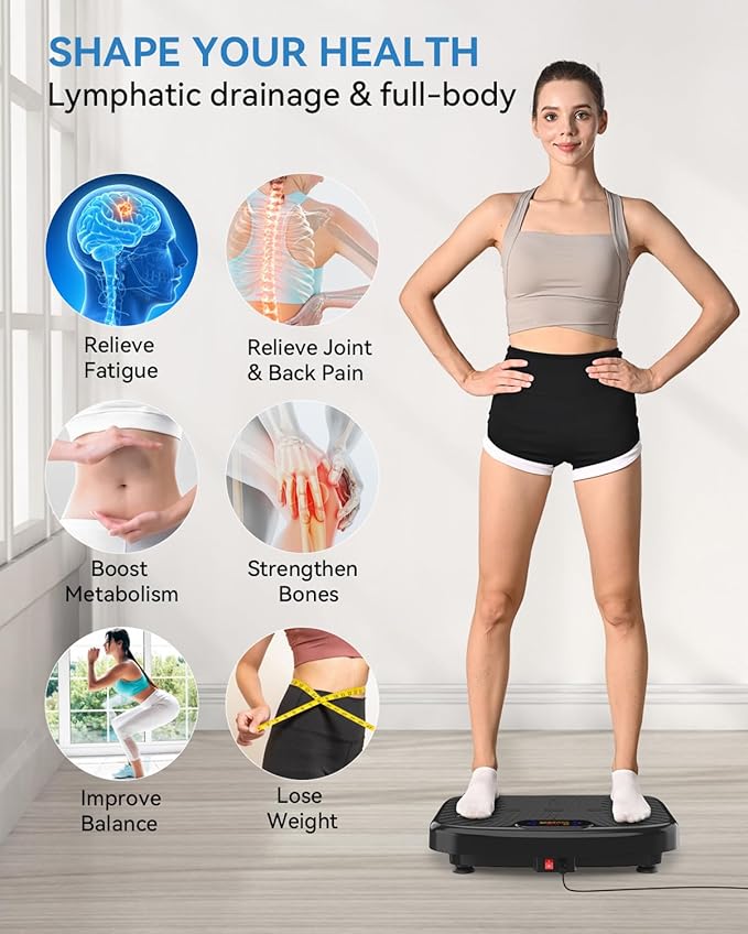 Vibration Plate Exercise Machine, Vibration Plate Platform for Lymphatic Drainage, 200 Adjustable Speeds Power Shaping Vibrating Plate Helps Weight Loss, Shaping, Max Weight 450 Lbs-Ruum Studio Home