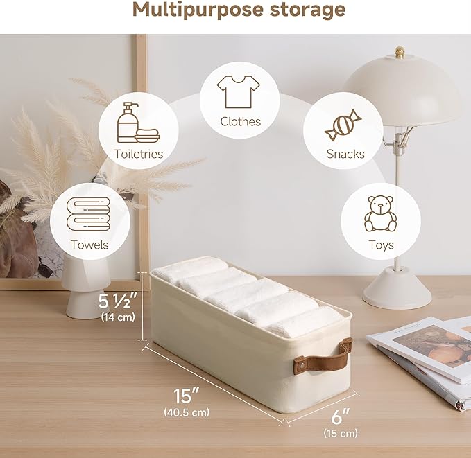 StorageWorks Narrow Storage Bins, Small Basket for Closet and Shelves, Fabric Organizer with Handles, Toilet Paper Storage, Natural Color, 2-Pack-Ruum Studio Home