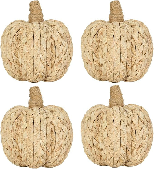 naturevibe 4.3 Inches Braided Cornhusk Pumpkin Decor Set of 4 as Centerpieces for Tables,Natural Corn Stalks Woven Pumpkins for Fall Home Decor,Thanksgiving Decorations or Autumn Harvest Gifts-Ruum Studio Home