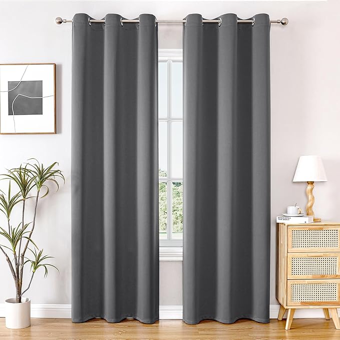 ChrisDowa Blackout Curtains 84 inches Long for Bedroom - 2 Panels Set Grommet Thermal Insulated Room Darkening Curtains for Living Room (Grey, 42 x 84 Inch)-Ruum Studio Home